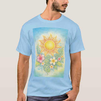 Camiseta Tropical Sun with Pink Hibiscus and Plumeria