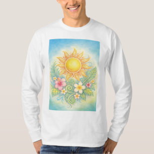 Camiseta Tropical Sun with Pink Hibiscus and Plumeria