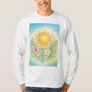 Camiseta Tropical Sun with Pink Hibiscus and Plumeria