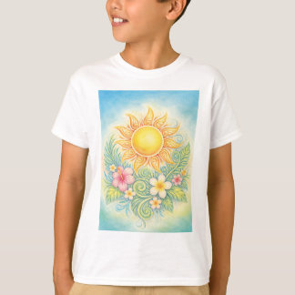 Camiseta Tropical Sun with Pink Hibiscus and Plumeria