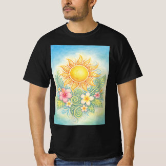 Camiseta Tropical Sun with Pink Hibiscus and Plumeria