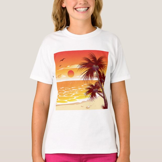 Camiseta Tropical Sunset Beach Palm Tree Island (Anverso)