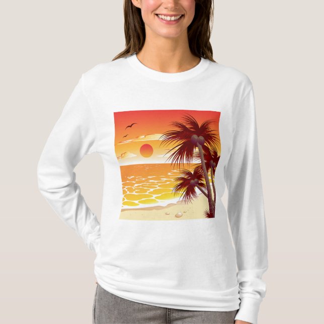 Camiseta Tropical Sunset Beach Palm Tree Island (Anverso)
