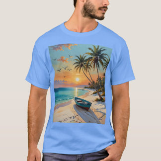 Camiseta Tropical Sunset Boat Beach Vibes Tee