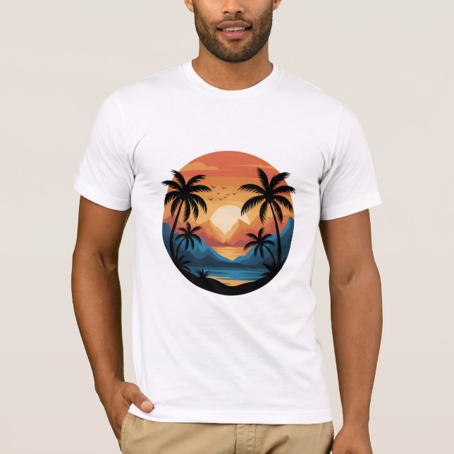 Camiseta Tropical Sunset Landscape with Palm Trees and Moun (Anverso)
