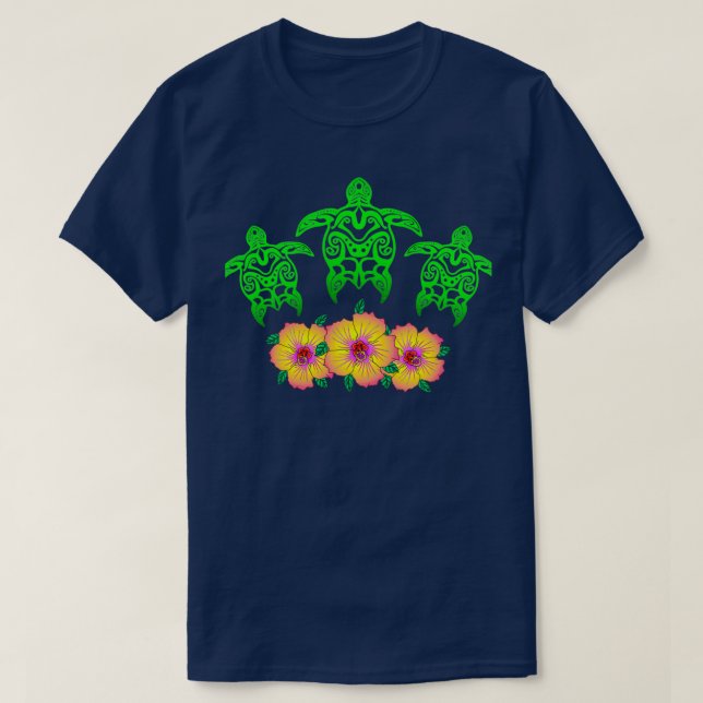 Camiseta Tropical Tribal Hawai Hawaii Turtle Verde Mar H (Diseño del anverso)