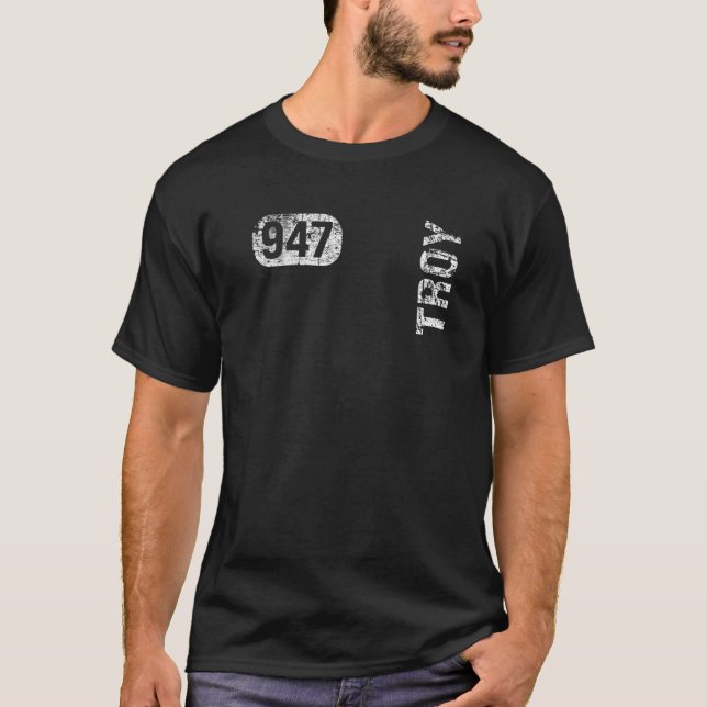 Camiseta Troy Michigan 947 Código de área Retro de cosecha (Anverso)