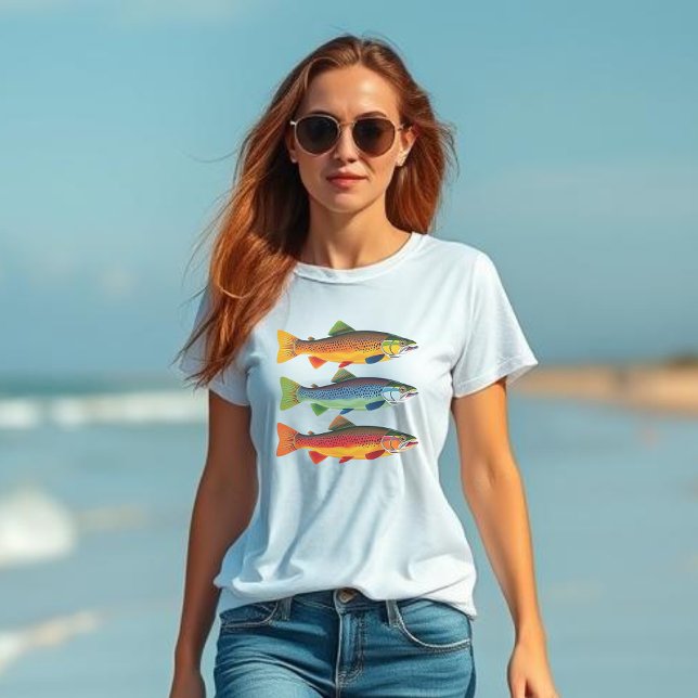 Camiseta Trucha arcoiris de peces coloridos (Colorful Rainbow Trout Fish-Fisherman Fashion Summer Beach)