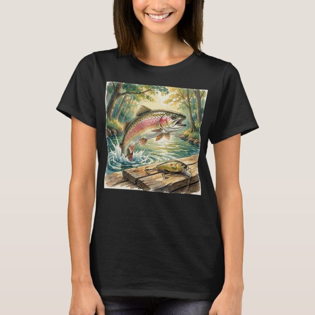 Camiseta Trucha arcoíris saltando en arroyo forestal acuare (Anverso)