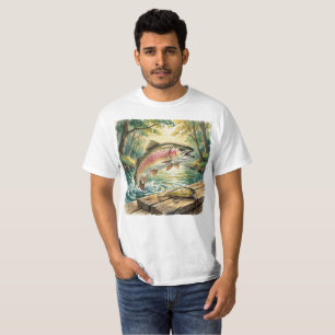 Camiseta Trucha arcoíris saltando en arroyo forestal acuare