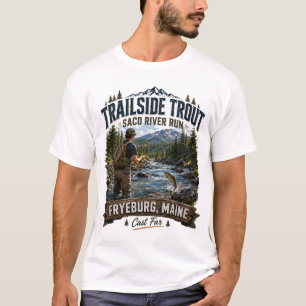 Camiseta Trucha junto al sendero en el río Saco Fryeburg Ma