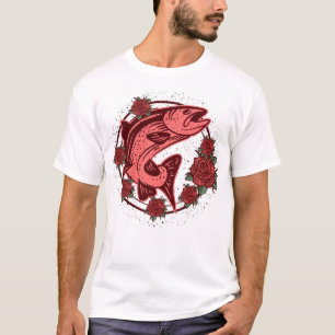 Camiseta Trucha Marrón Alemana Arte Floral Vintage