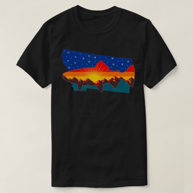 Camiseta Trucha Pesca Naturaleza Montana Montaña Sunset  (Diseño del anverso)