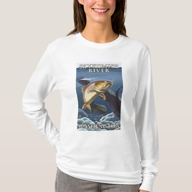 Camiseta Trucha que pesca la sección representativa - río (Anverso)