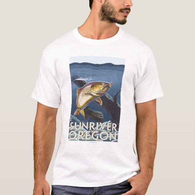 Camiseta Trucha que pesca la sección representativa - río (Anverso)