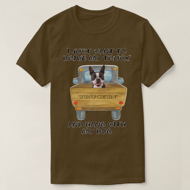 Camiseta Truck Driving Dog Boston Terrier  (Diseño del anverso)