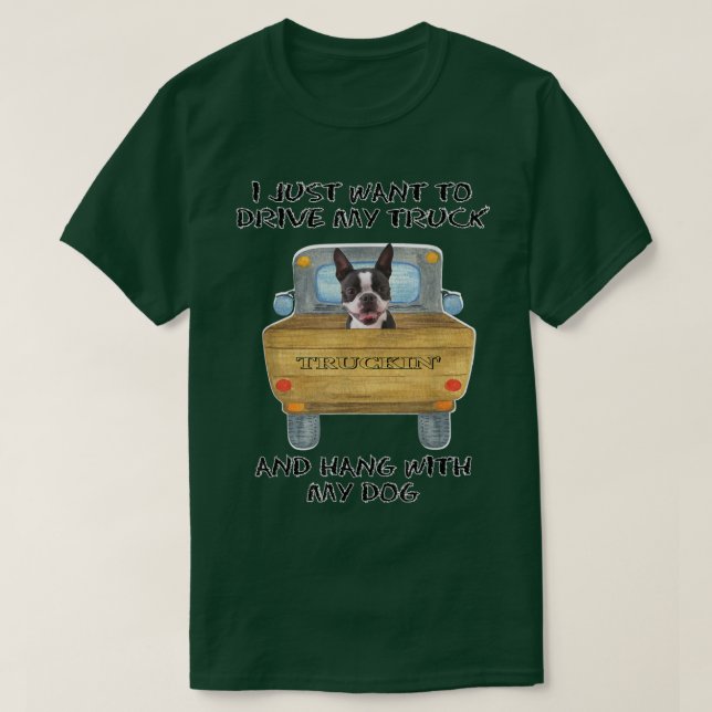 Camiseta Truck Driving Dog Boston Terrier  (Diseño del anverso)