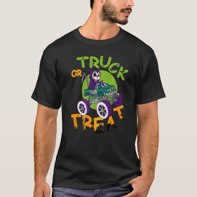 Camiseta Truck or treat party skeleton scythe cemetery (Anverso)