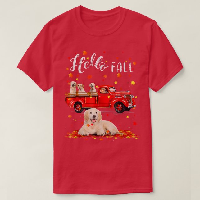 Camiseta Truck Riding Golden Retriever Dogs Autumn Cute Fal (Diseño del anverso)