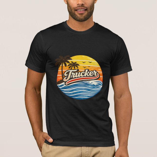 Camiseta Trucker Retro Sunset Design (Anverso)
