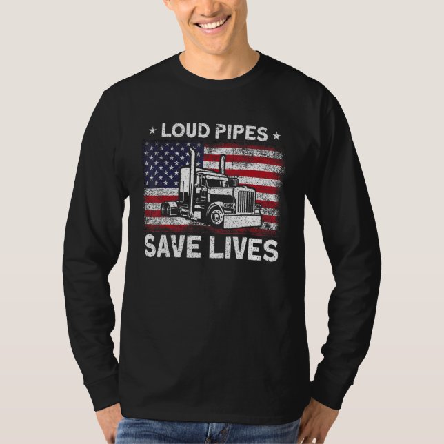 Camiseta Trucker Truck Driver American Flag Loud Pipes Save (Anverso)