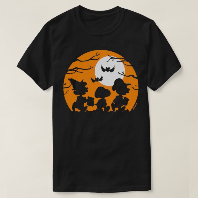 Camiseta Truco de cacahuetes de Halloween o tratar siluetas (Diseño del anverso)