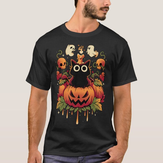 Camiseta Truco de vela de Halloween - Gato de Otoño (Anverso)