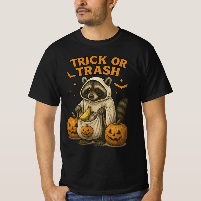 Camiseta "Truco o Basura" Mapache Halloween | Divertida Bas (Anverso)