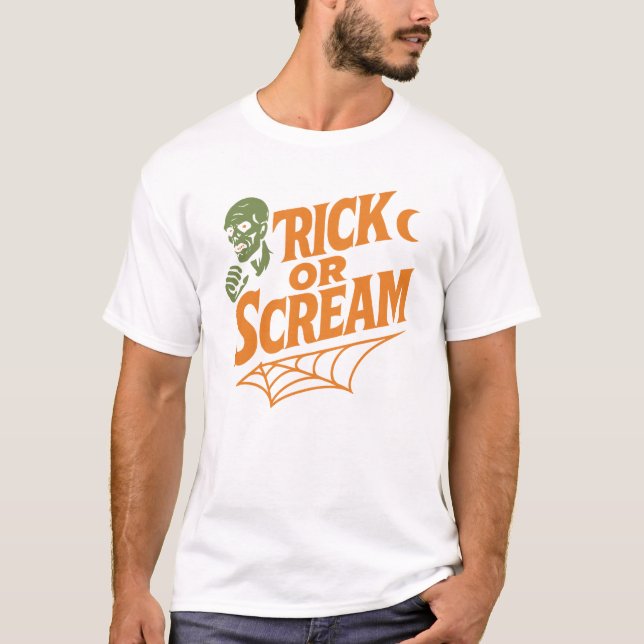 Camiseta Truco o crema - Arte Retro Zombie Halloween (Anverso)