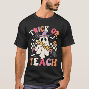 Camiseta Truco o enseña profesor genial Halloween retro flo