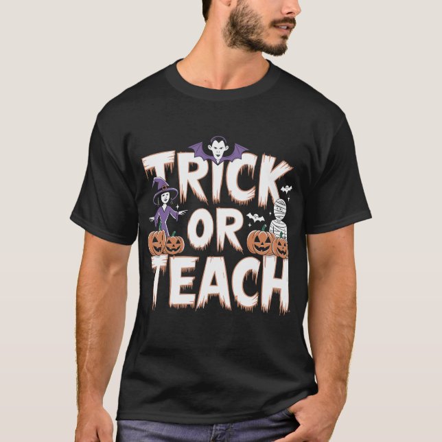 Camiseta Truco o Enseña Profesor Groovy Halloween Retro (Anverso)