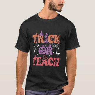 Camiseta Truco O Enseñanza Graciosa Maestra Halloween Retro