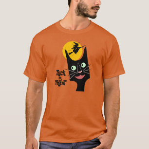 Camiseta Truco o invitación del gato negro de Halloween de