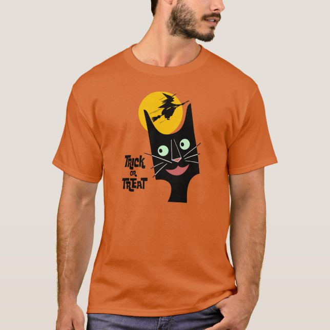 Camiseta Truco o invitación del gato negro de Halloween del (Anverso)