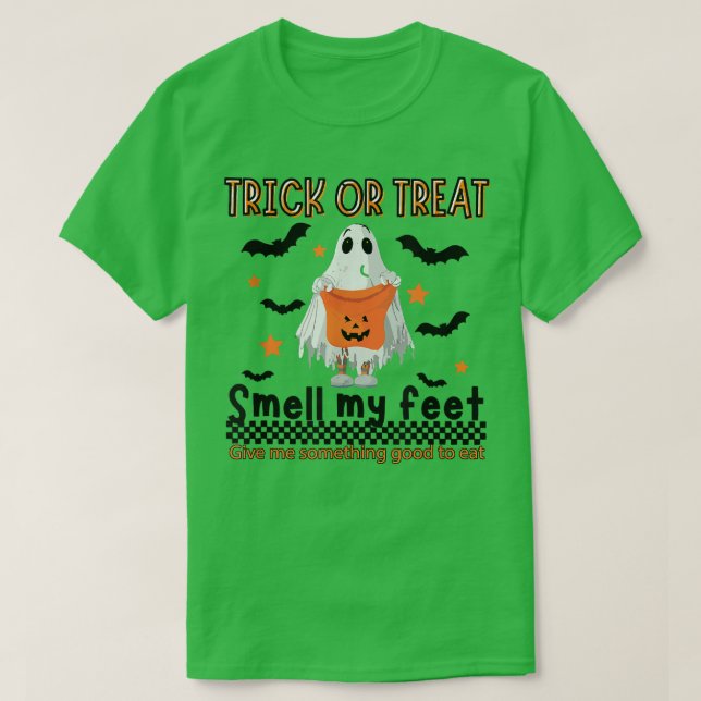 Camiseta Truco o trata oler mi pie calabaza fantasma tibia  (Diseño del anverso)