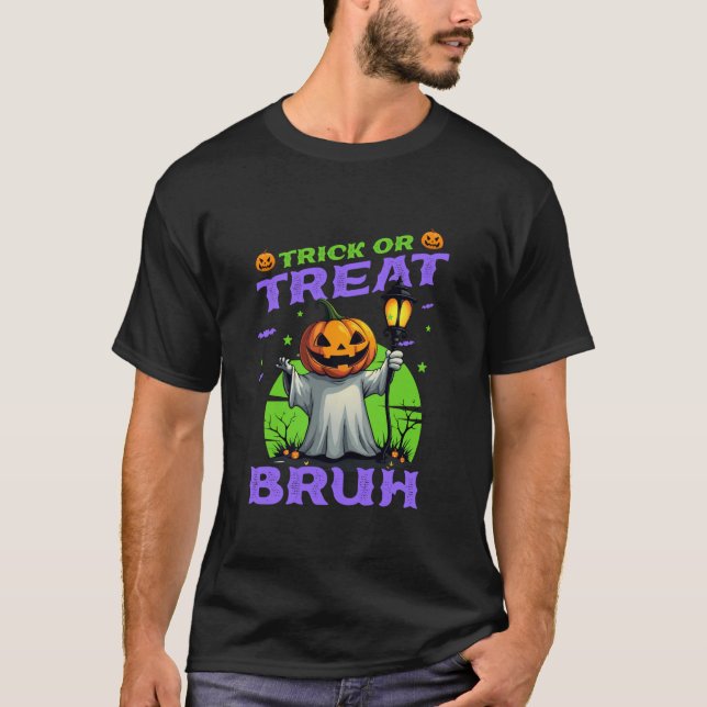 Camiseta Truco O Tratamiento Bruh Ghost Halloween Calabaza  (Anverso)