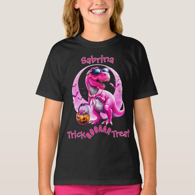 Camiseta Truco O Tratamiento De Dinosaurios Rosados (Anverso)