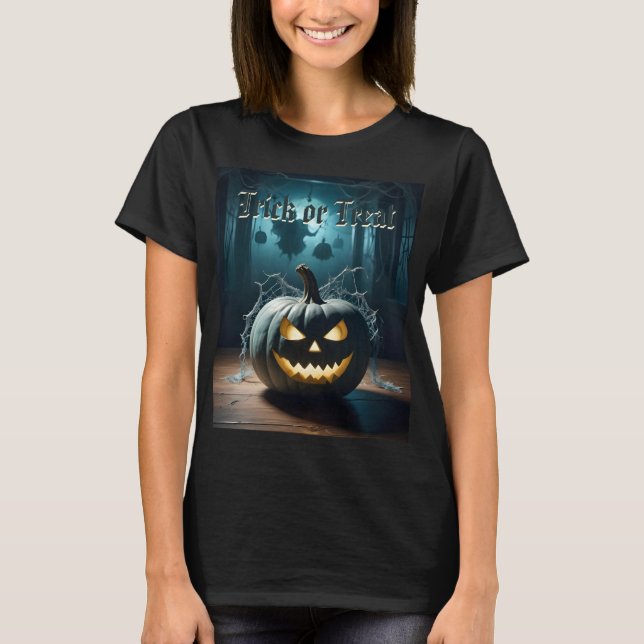 Camiseta Truco O Tratamiento Verde azulado Calabaza Hallowe (Anverso)