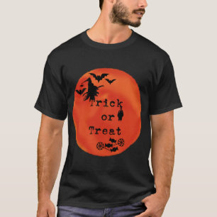 Camiseta Truco o trato con brujas y murciélagos en la luna