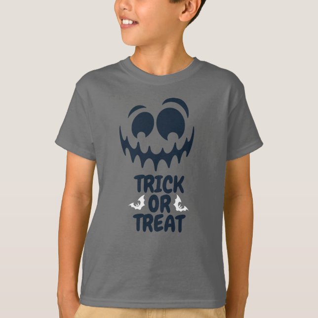 Camiseta Truco o trato de cara divertida de Halloween escal (Anverso)