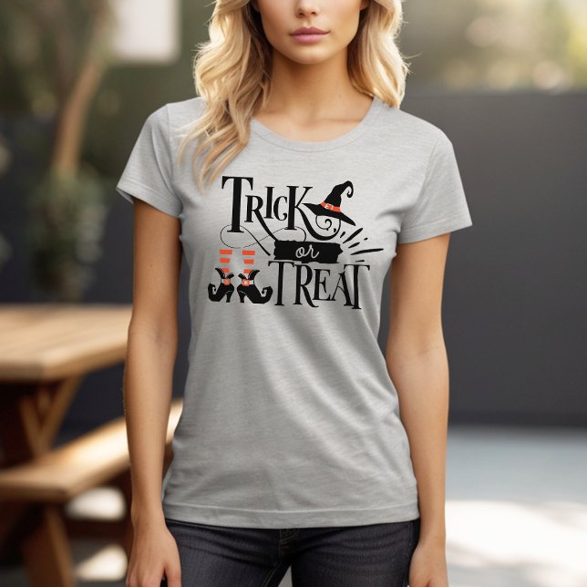 Camiseta Truco o trato de Halloween espeluznante bruja (Get in the spooky spirit with our "Trick or Treat" tee—perfect for candy hunts and Halloween fun!)