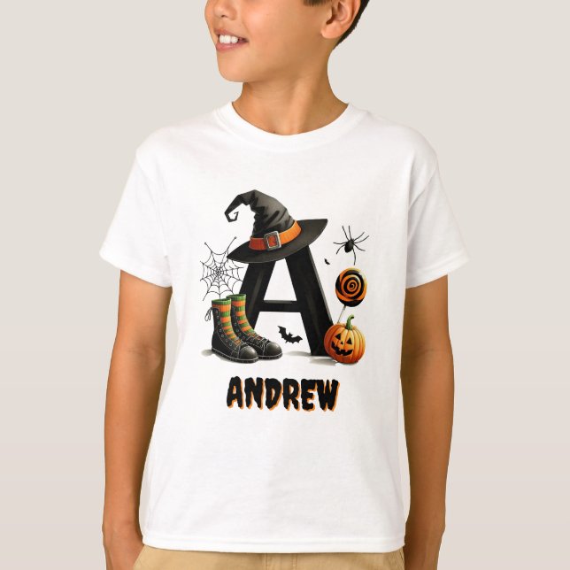 Camiseta Truco o trato de una Halloween inicial (Anverso)