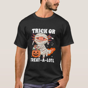 Camiseta Truco o trato Lotl Kawaii Axolotl Mummy Halloween