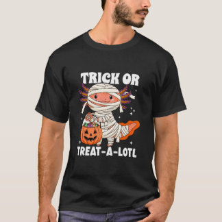 Camiseta Truco o trato Lotl Kawaii Axolotl Mummy Halloween