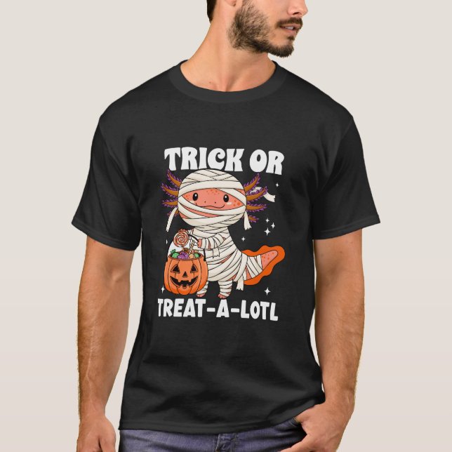 Camiseta Truco o trato Lotl Kawaii Axolotl Mummy Halloween (Anverso)