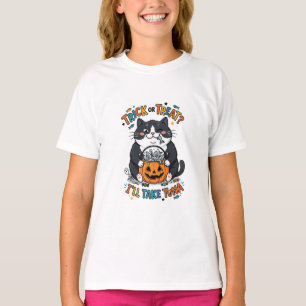 Camiseta Truco o trato tomaré atún Gato divertido Halloween
