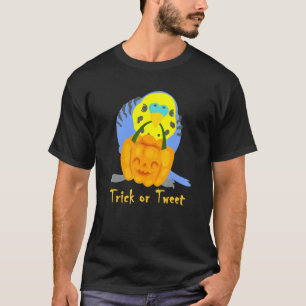 Camiseta Truco o Treta de Halloween Azul Budgie Gráfico Lin