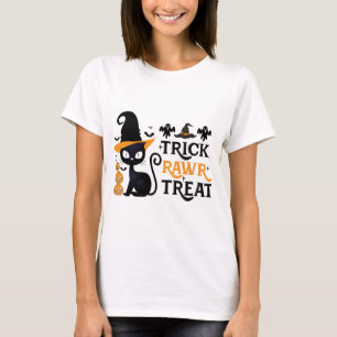 Camiseta Truco Rawr Truco Gato Negro Sombrero de Brujas Hal