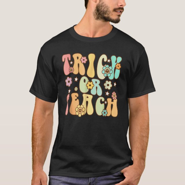Camiseta Truco Retro O Enseñar Flor Fantasma Groovy De Hall (Anverso)