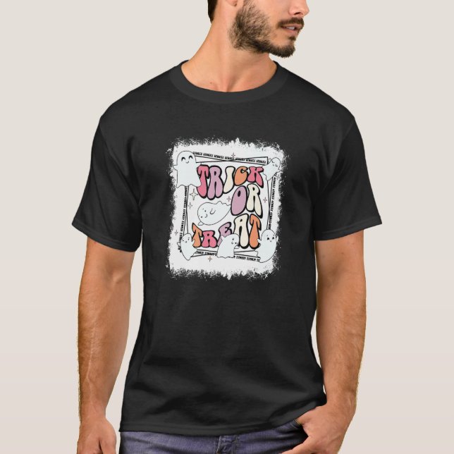 Camiseta Truco Retro O Tratamiento Floral Fantasma Hallowee (Anverso)